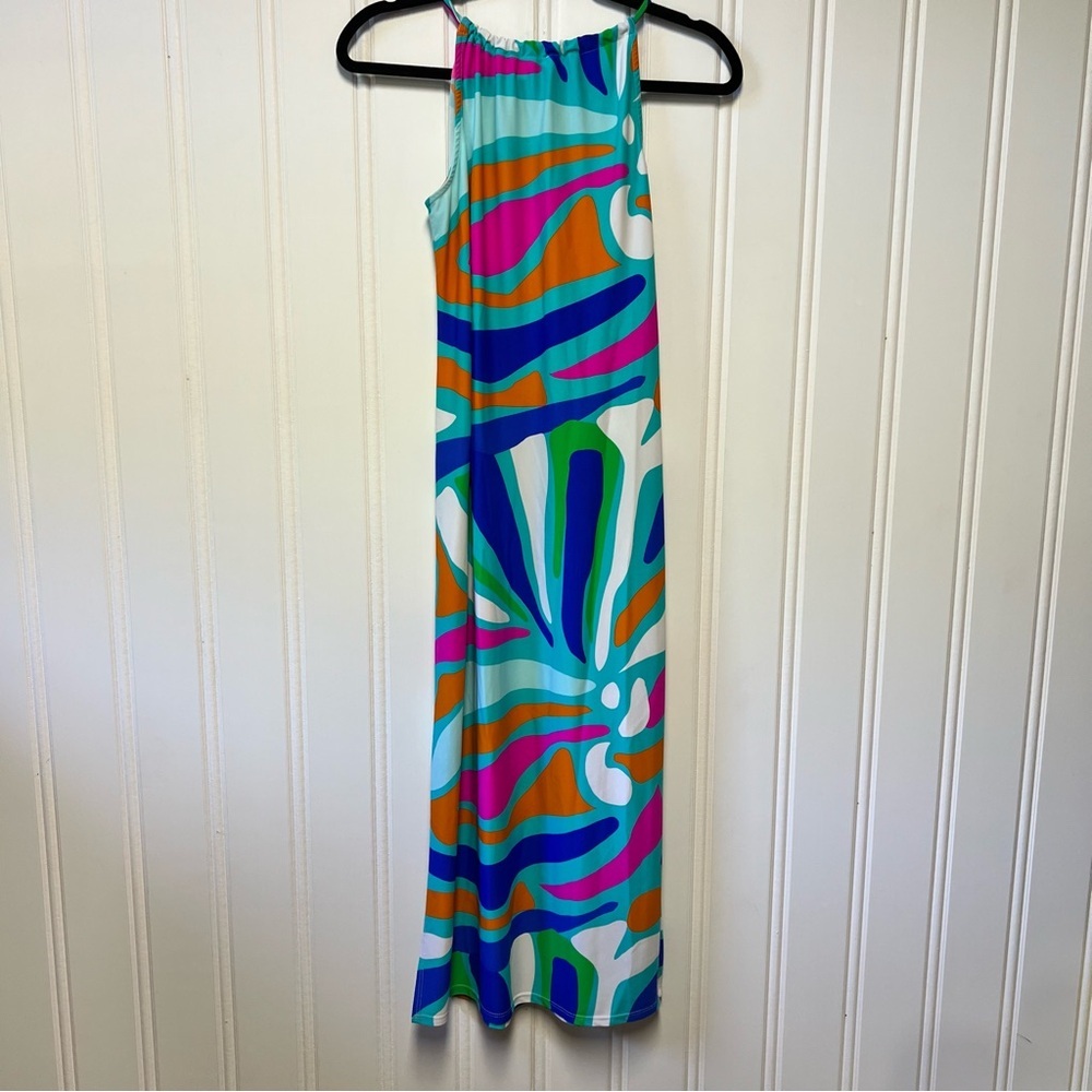 Jude Connally Anya Abstract Aqua Midi Dress XS Pink Blue Orange Beach - Picture 6 of 9